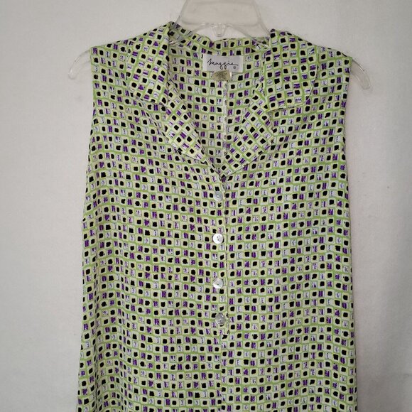 Maggie Dress Women‎ 12 Green Geometric Print Sleeveless Popover Tie Back Maxi - Picture 2 of 8